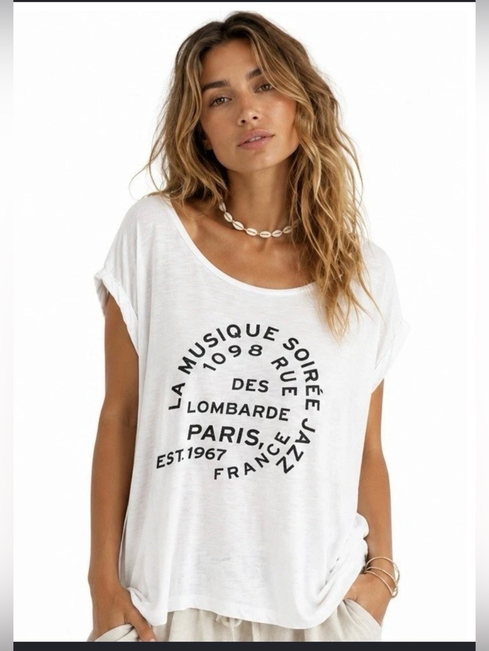 Maeve Paris Graphic Scoop Neck Women's Tee - White (S)
